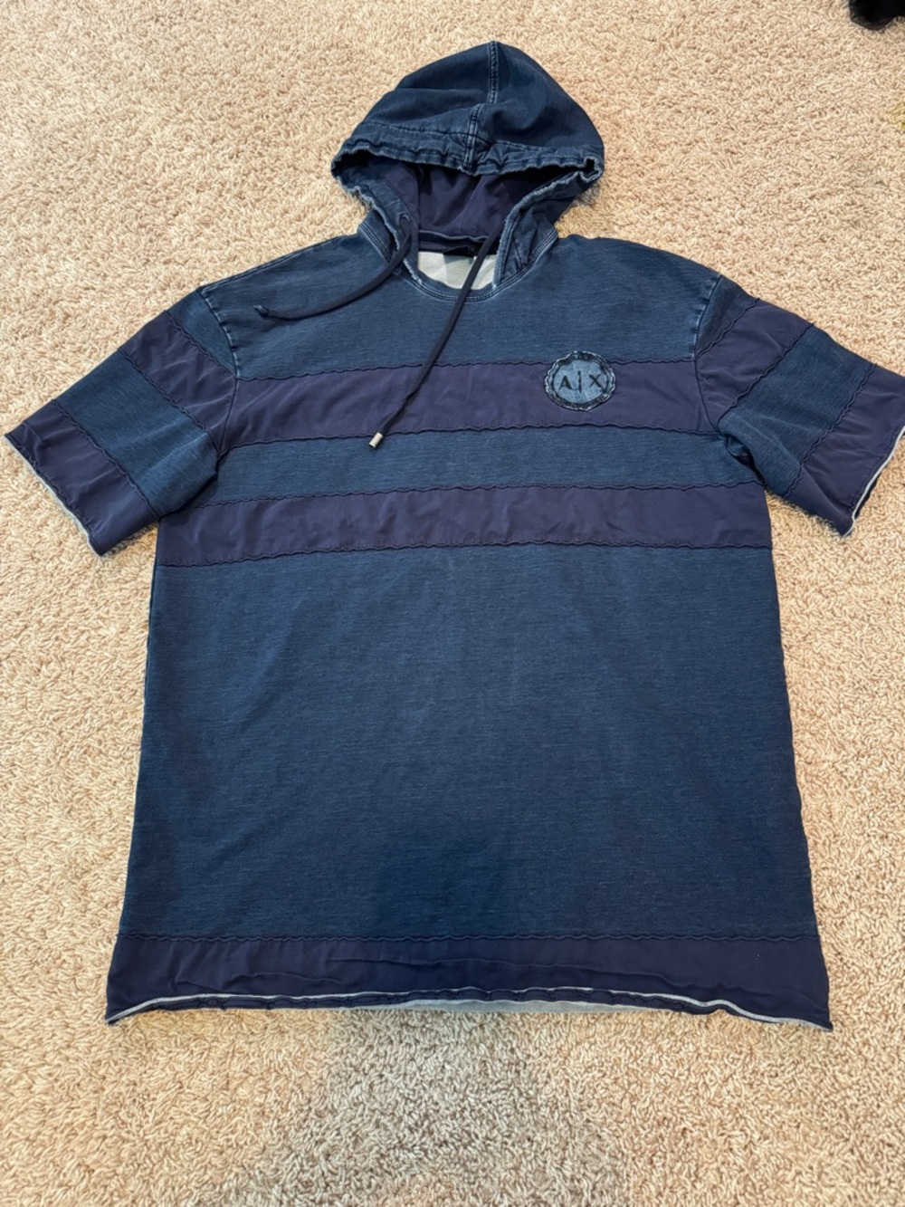 A|X ARMANI EXCHANGE  MEN'S SHORT SLEEVE PULLOVER HOODIE NAVY BLUE Size M